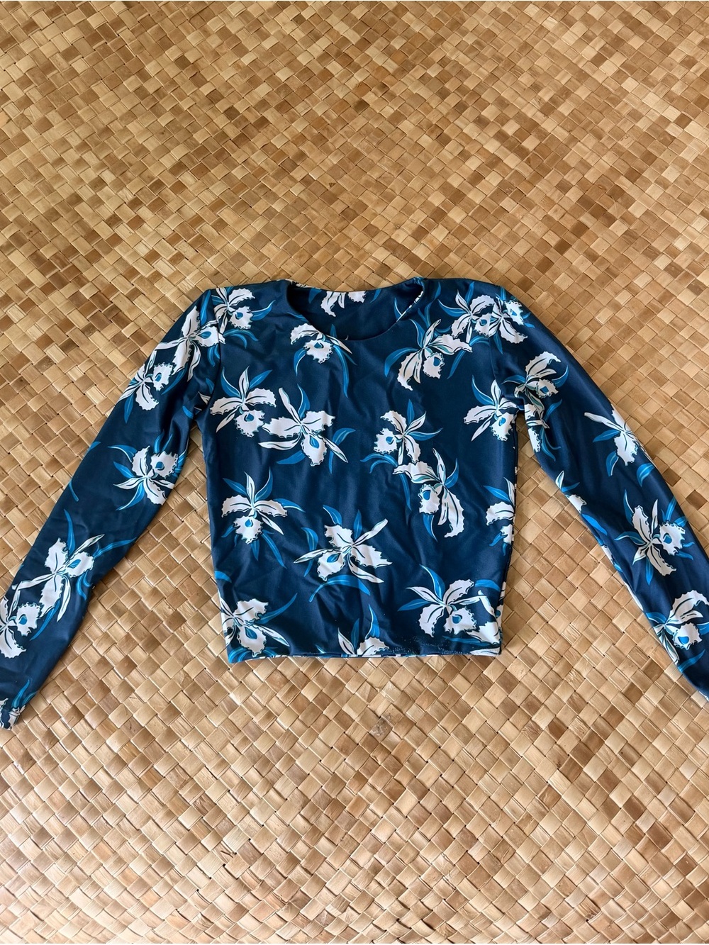 Mikoh Swim Blue Floral Rash Guard Long Sleeve Swim Top Small